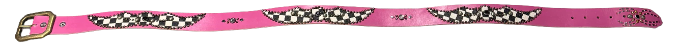 Studded 'Checkered Leather/ Spider Gem' Pink Belt - Image 2