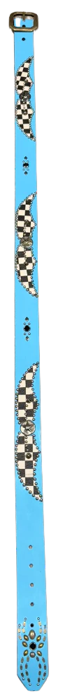 Studded 'Checkered Leather Star Spider Gem' Baby Blue Belt - Image 2