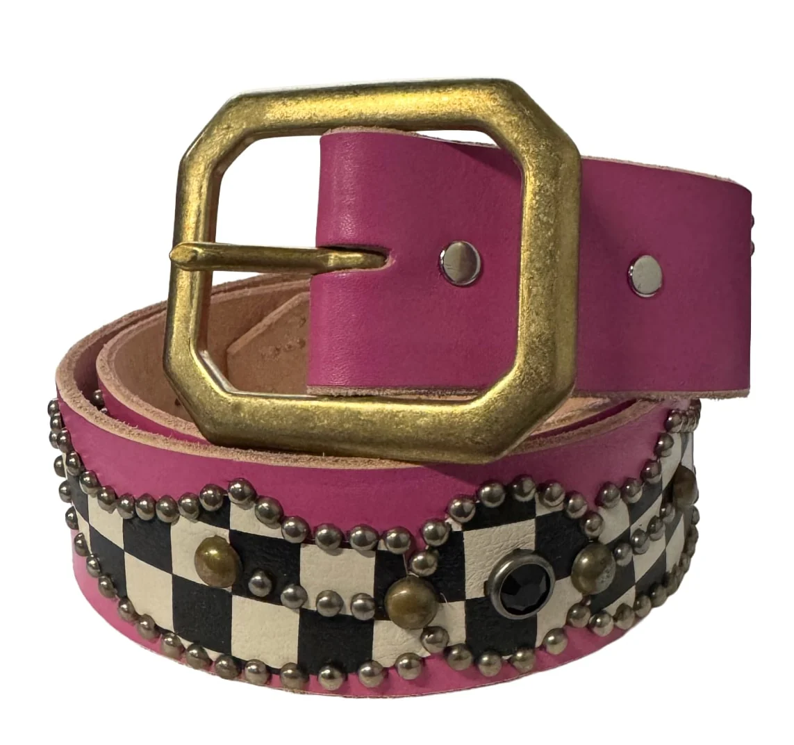 Studded 'Checkered' Pink Belt