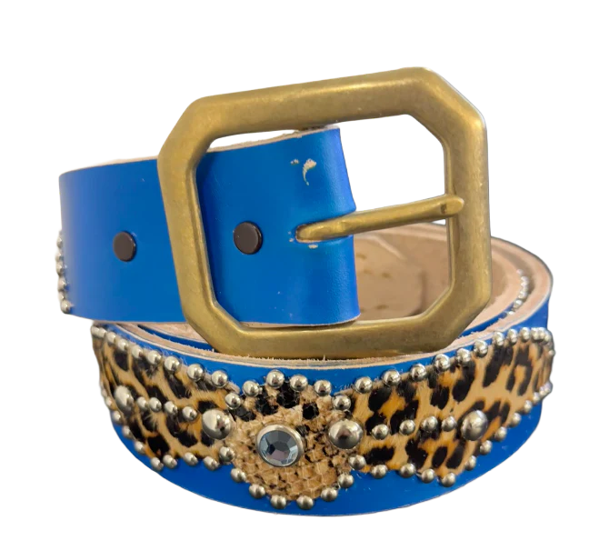 Studded 'Cheetah Hair Spider Gem' Blue Belt