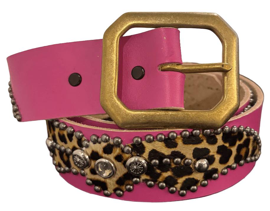 Studded 'Cheetah Hair' Spider Gem Pink Belt