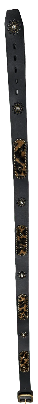 Studded 'Cheetah Hair' Sun Gem Black Leather Belt - Image 2