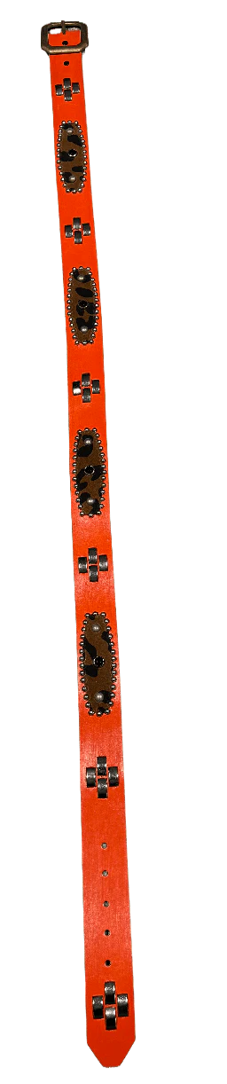 Studded 'Cheetah Leather Silver' Orange Belt - Image 2