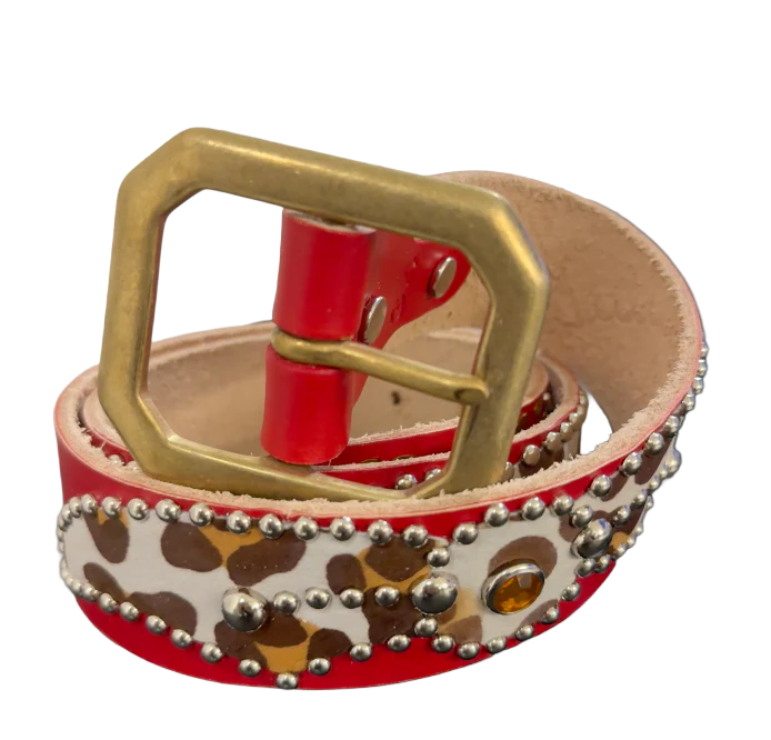 Studded 'Cow Hair Spider Gem' Red Belt