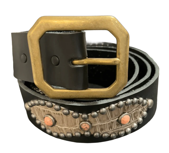 Studded 'Earth Scale/ Peach Sun Gem' Black Belt