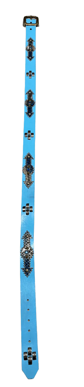 Studded 'Gradient Blue Snakeskin Arrow' Baby Blue Belt - Image 2