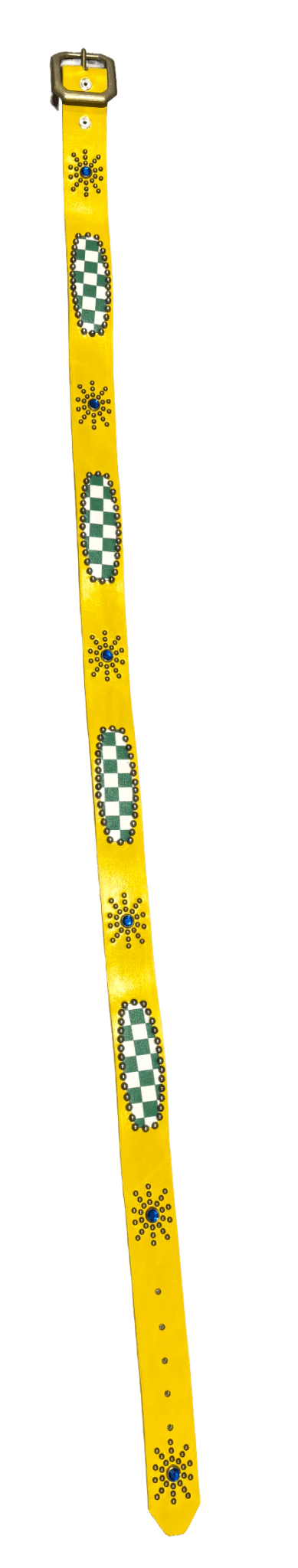 Studded 'Green Checkered/ Sun Gem' Yellow Belt - Image 2