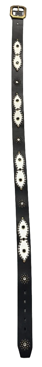 Studded 'Inifinty White Leather Black Gem' Belt - Image 2