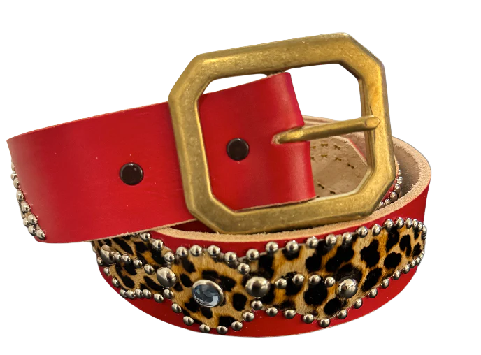 Studded 'Leopard Fur Spider Gem' Red Belt
