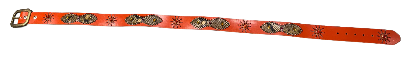 Studded 'Light Brown Snakeskin/ Sun Gem' Orange Belt - Image 2