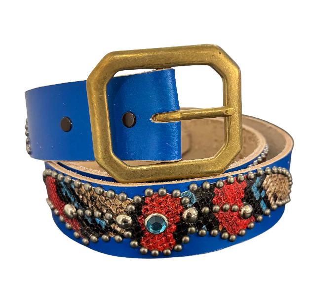 Studded 'Multi Color Snakeskin Spider Gem' Blue Belt