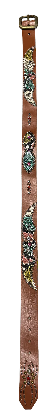 Studded 'Multi Color Snakeskin' Spider Gem Brown Leather Belt - Image 2