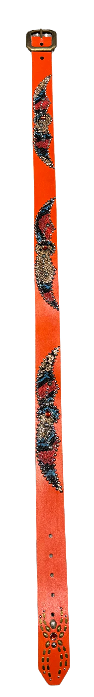 Studded 'Multicolor Wing Snakeskin/ Spider Gem Orange Belt - Image 2