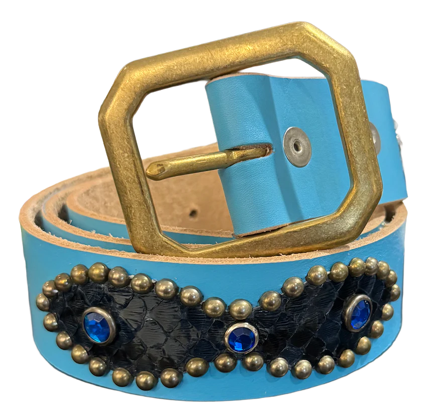 Studded 'Navy Scale/ Blue Gem Sun' Baby Blue Belt