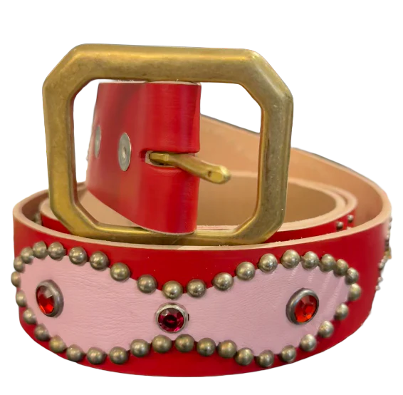 Studded 'Pink Leather Gem Sun' Red Belt
