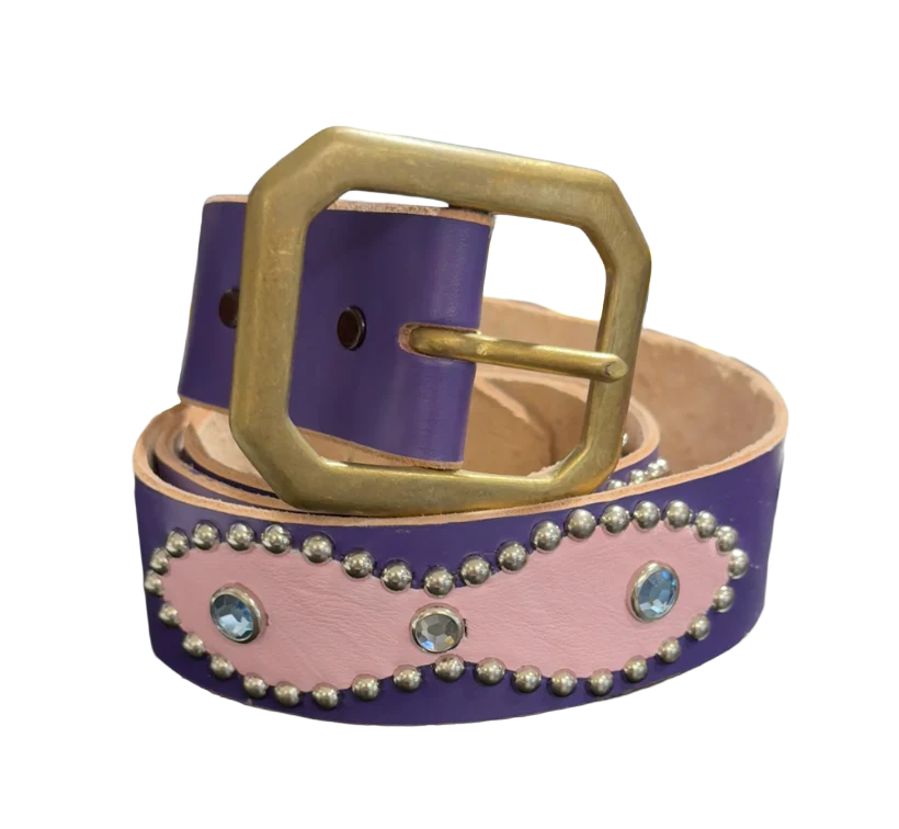 Studded 'Pink Leather/ Sun Gem' Purple Belt