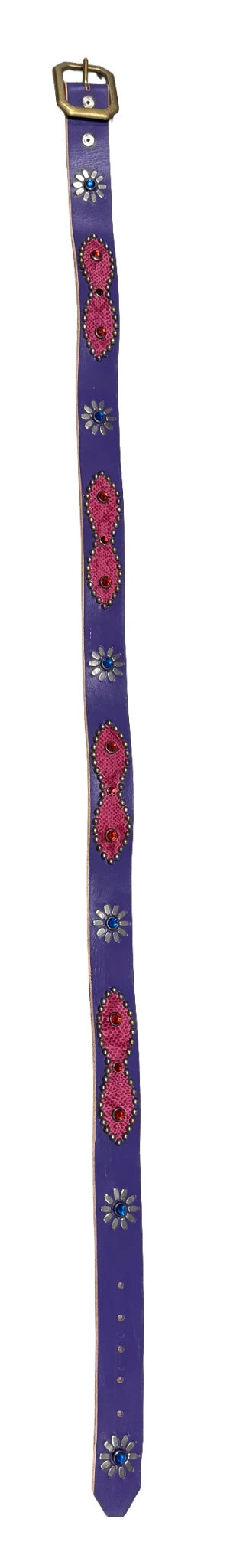 Studded 'Pink Snakeskin/ Blue Sun Gem' Purple Belt - Image 2