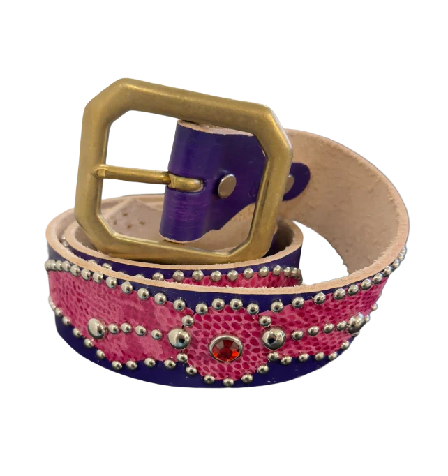 Studded 'Pink Snakeskin Spider Gem' Purple Belt