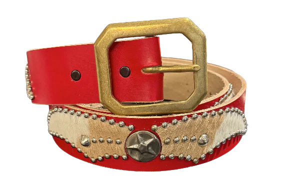 Studded 'Pony Fur Hair Star Spider Gem' Red Belt