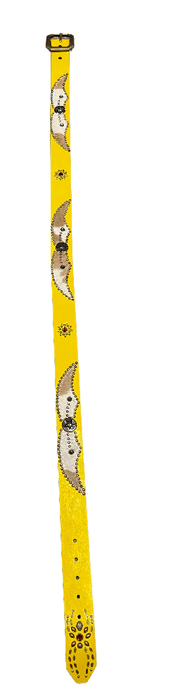 Studded 'Pony Hair Fur Star SIlver Spider Gem' Yellow Belt - Image 2