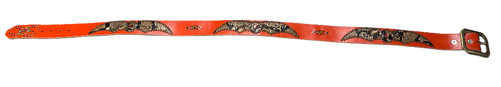 Studded 'Red Gem/ Snakeskin Black Brown' Orange Belt - Image 2