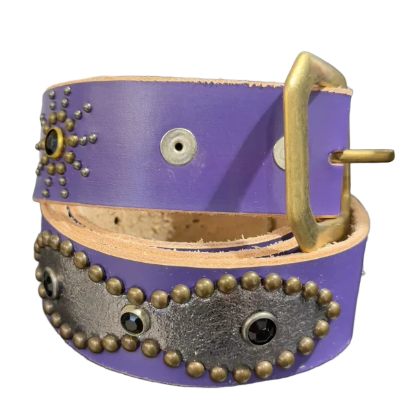 Studded 'Silver Chrome Leather/ Sun Gem' Purple Belt