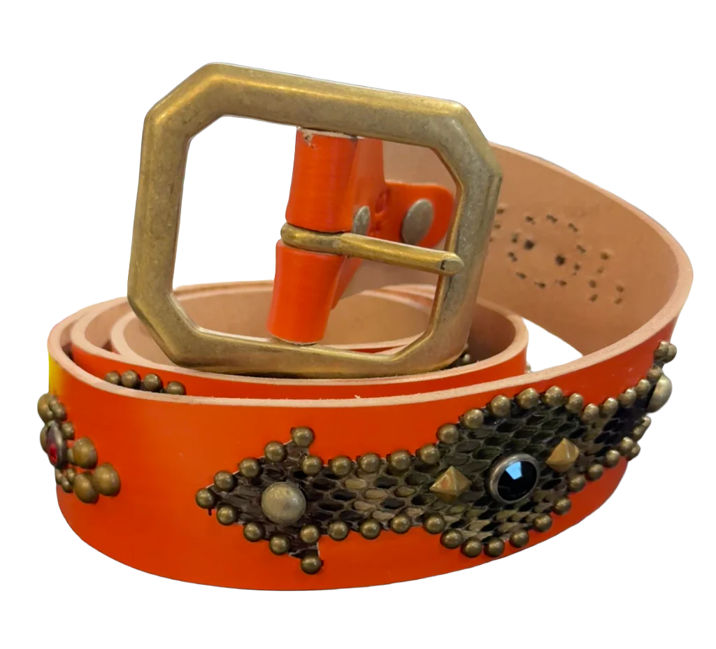 Studded 'Snakeskin Arrow Gem' Orange Belt