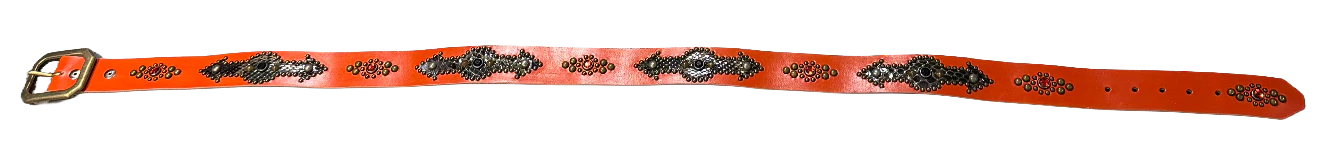Studded 'Snakeskin Arrow Gem' Orange Belt - Image 2