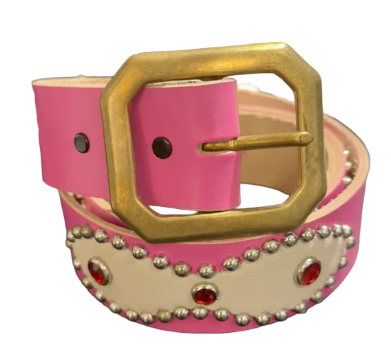 Studded 'Tan Leather Sun Gem' Pink Belt