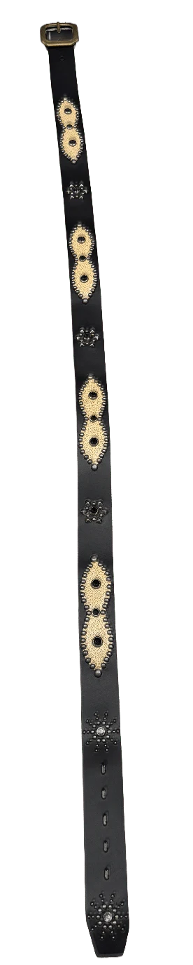 Studded 'Tan Snakeskin/ Sun Gem' Black Belt - Image 2