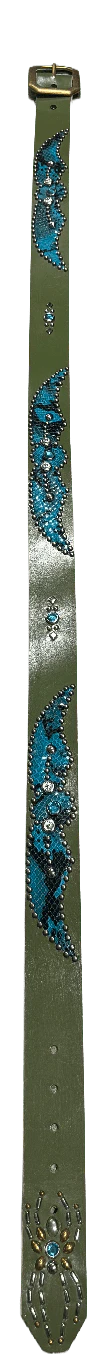 Studded 'Turqoise Snakeskin' Spider Gem Olive Belt - Image 2