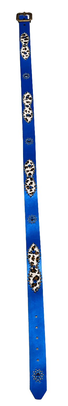 Studded 'White Leopard Fur Sun Gem' Blue Belt - Image 2