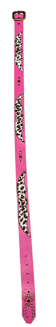 Studded 'White Leopard Hair Spider Gem' Pink Belt - Image 2