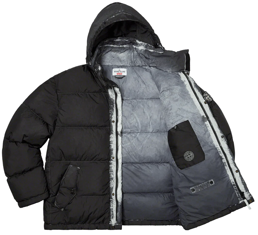 Supreme Stone Island Painted Camo Crinkle Down Jacket Black