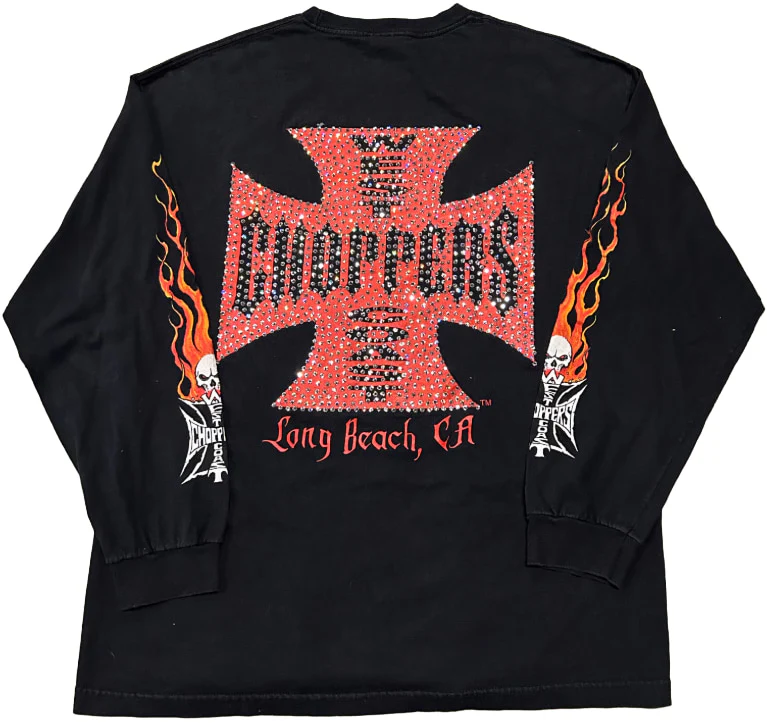 West Coast Choppers 'CFL Flames' Vintage Rhinestone L/S - Image 2