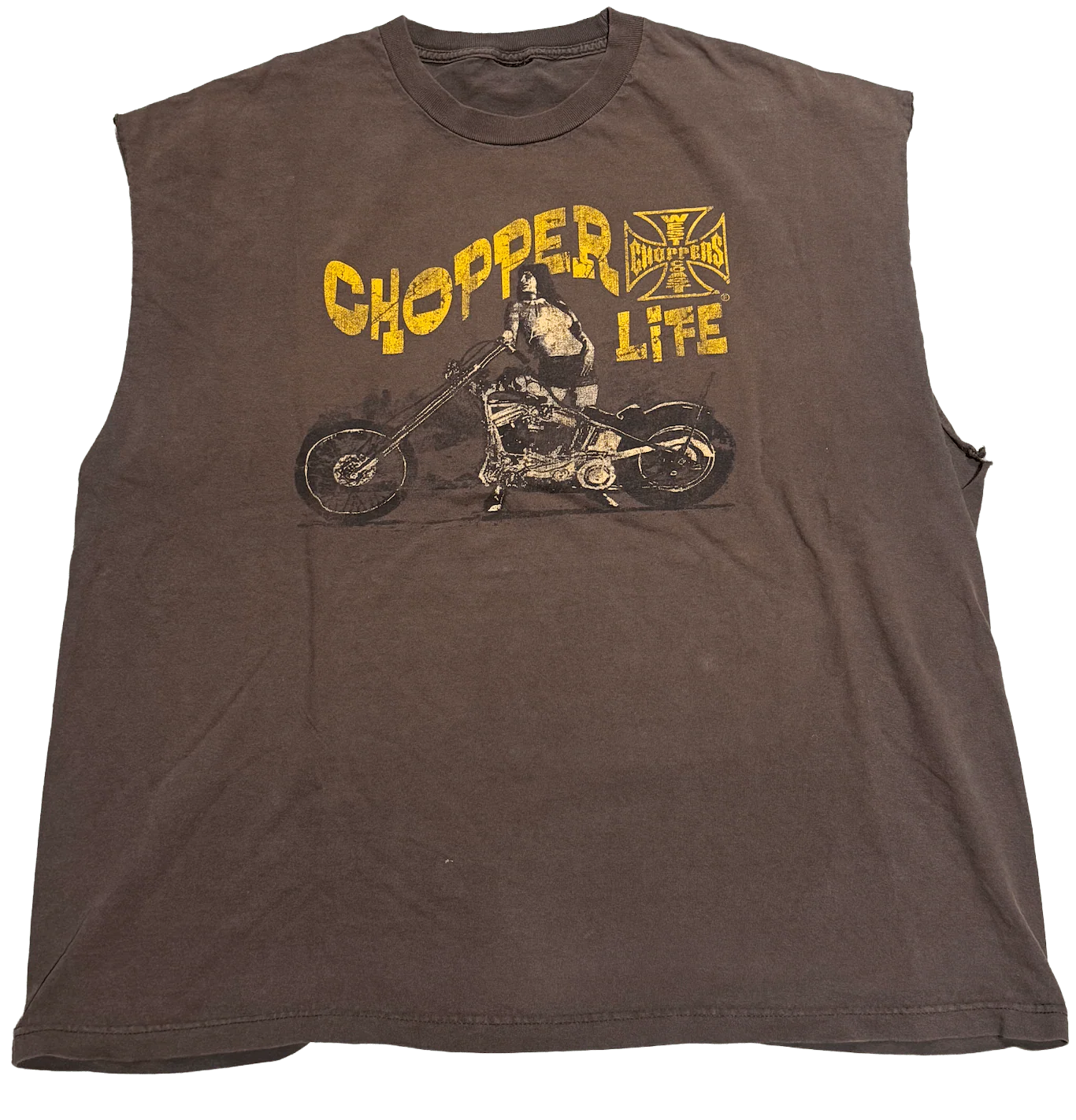 West Coast Choppers 'Chopper Life' Vintage Cut Off Brown Tee