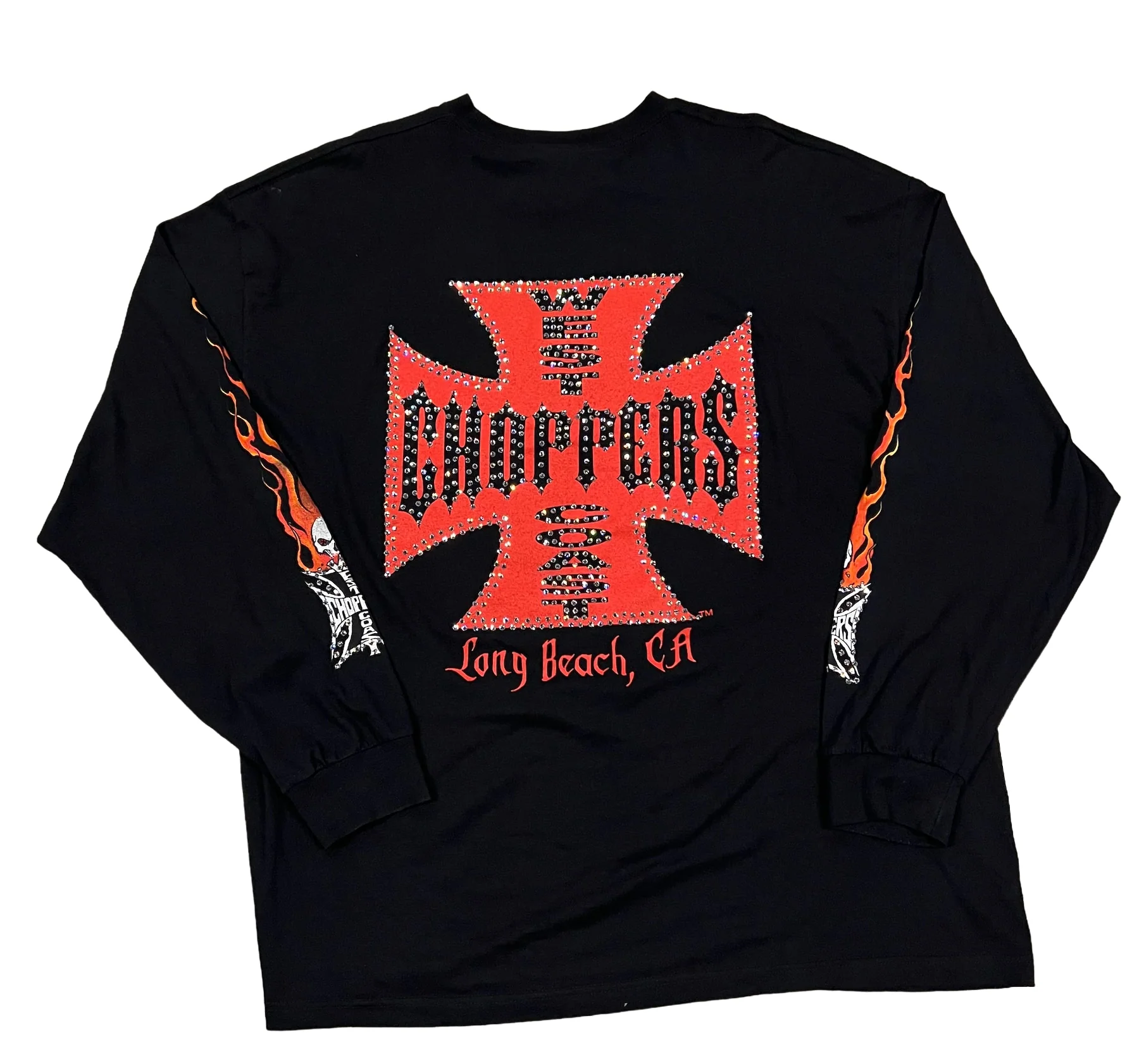 West Coast Choppers 'Flaming Skull' Rhinestone Vintage Longsleeve - Image 2
